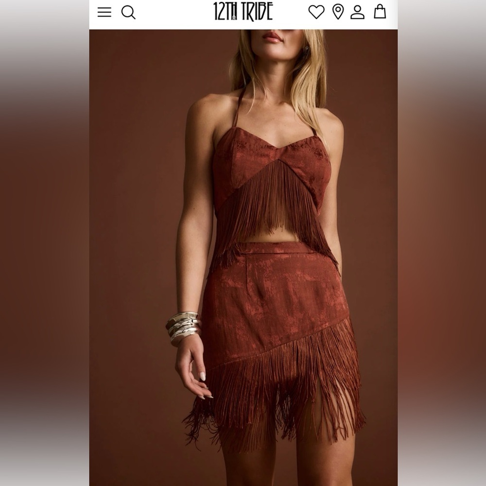12th Tribe Brown Halter Tiered Mini Dress